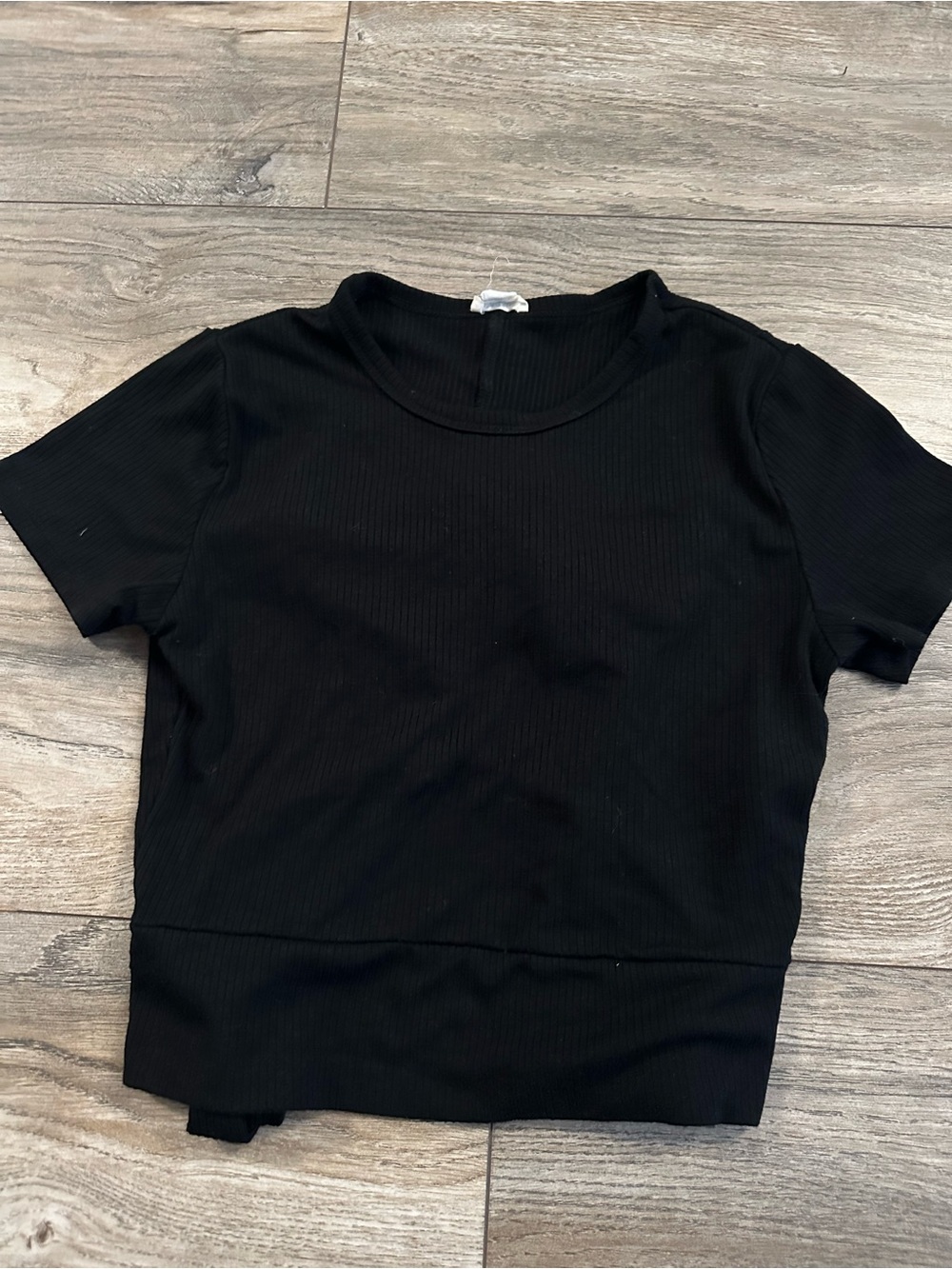 Garage Black Ribbed Short Sleeve Crop Top With Open Tie Back